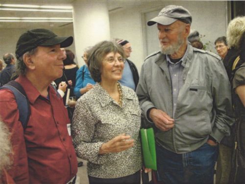 Lawrence Ferlinghetti, right, Nancy Peters, and Jonah Raskin.